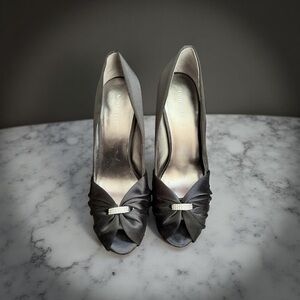 Nine West Black Satin Peep Toe Heels